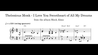 Thelonious Monk - I Love You Sweetheart of All My Dreams - Piano Transcription
