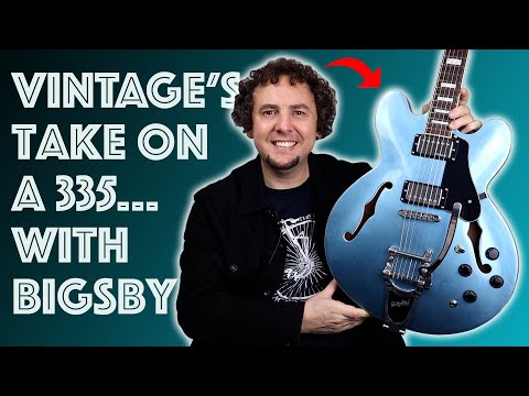 Vintage VSA500B ReIssued Semi Acoustic Guitar w/Bigsby ~ Gun Hill Blue image 11