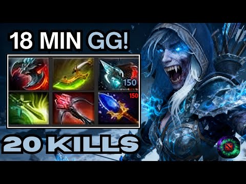 Drow Ranger 20 Kills in 18 Minutes! Insane Safelane Carry Domination | Fastest GG End Game Build