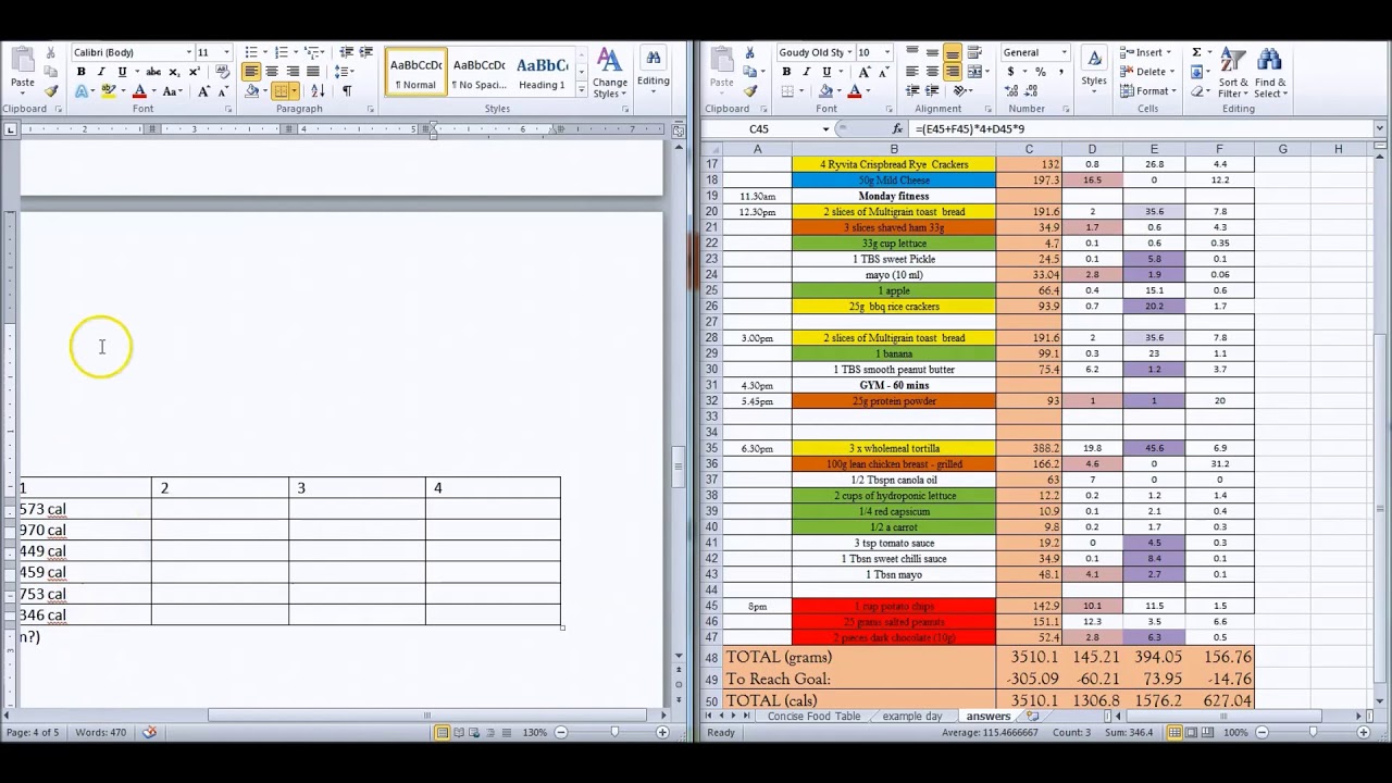 Dietary Analysis Assignment  Video guide 2
