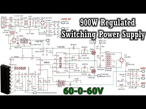 SG3525 Regulated Switch Mode Power Supply (SMPS) with dual Output Voltage for High Power Amplifier