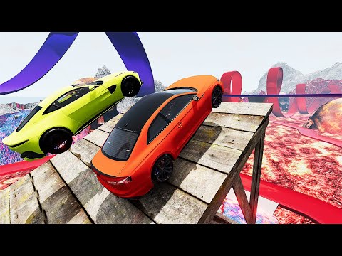 Cars VS LAVA Ramp Jumping Test #7 BeamNG Drive
