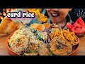 COOKING & EATING CURD RICE WITH CRISPY BAINGAN FRY, SEV, PAPAD, WATERMELON 🍉| CURD RICE EATING VIDEO