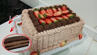 Bolo Mousse de Chocolate / Bolo para 35 Pessoas, Massa + Recheio + Decoração 🍓 Bem Chocolatudo 😱