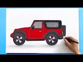 Red Jeep Car Drawing