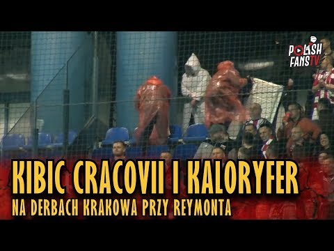 Kibic Cracovii i kaloryfer na derbach Krakowa przy Reymonta (17.03.2019 r.)
