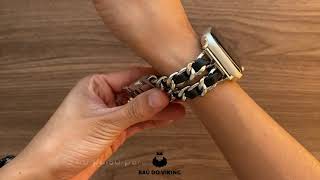 Vídeo de Pulseira Aço Rose Gold com Couro Trançado compatível com Apple Watch