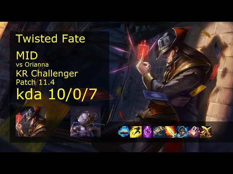 Twisted Fate Mid vs Orianna - KR Challenger 10/0/7 Patch 11.4 Gameplay // [롤] 트위스티드 페이트 vs 오리아나 미드