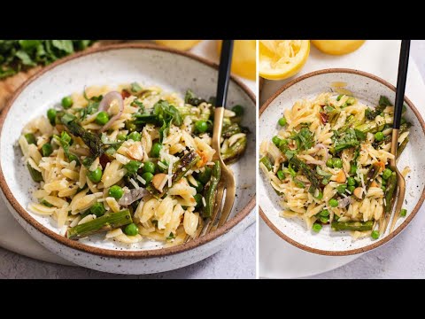 Spring Lemon Orzo Salad with Roasted Asparagus