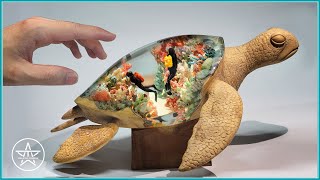 How to Carve a Wood Resin Sea Turtle | DIY Sculpture Art by AmazingTrungX