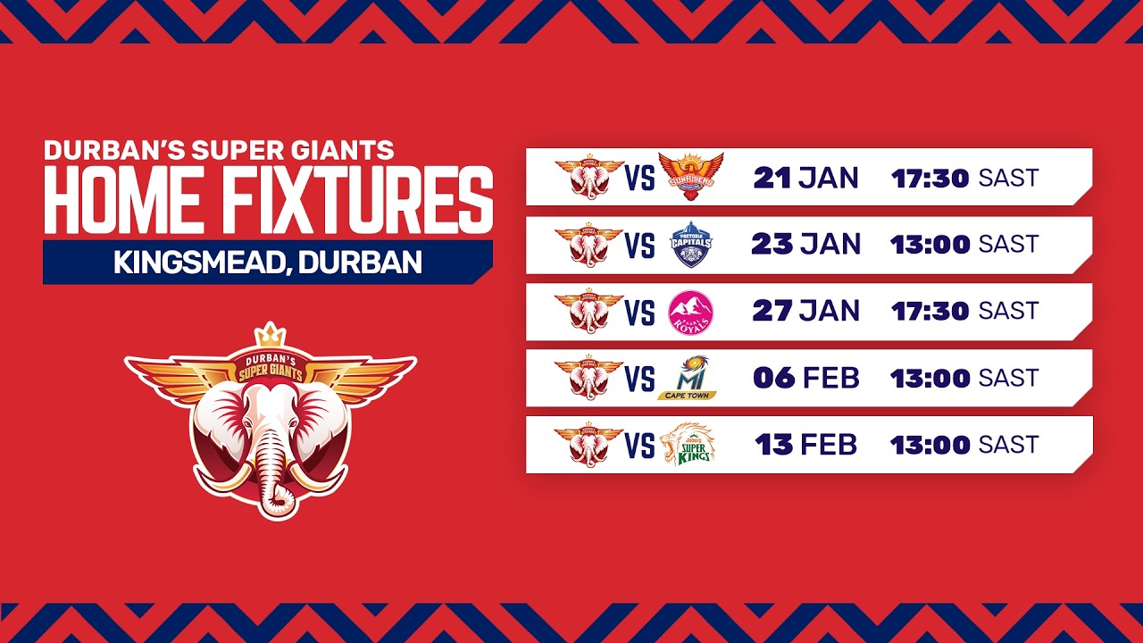 Durban's Super Giants Season 5 fixtures at Kingsmead