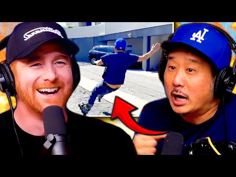 Andrew Santino CAN'T STOP LAUGHING After Bobby Lee Falls on Roller Skates