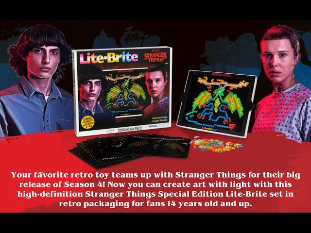 Vídeo relacionado con Lite Brite Stranger Things Special Edition, Best of 4 Seasons - Featuring Icons & Themes from The Popular Netflix Series - Includes 12 HD Stranger Things Templates and 650 Colorful Micro Pegs