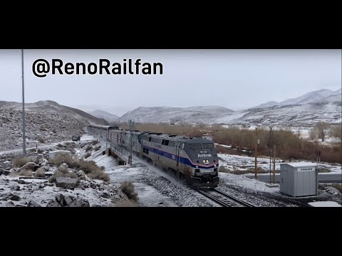AMTRAK 184 IN SNOW!! Up Close with 184 - BNSF Trackage Rights Train Tied down In Reno