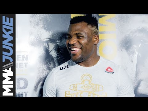 Francis Ngannou full UFC 220 open workout scrum
