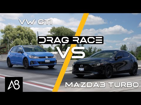 2021 Mazda3 Turbo vs VW Golf GTI | DRAG RACE & ROLL RACE (Regular Fuel vs Premium Fuel)