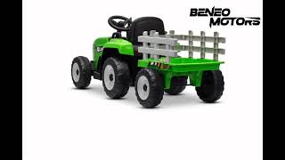 Electric Tractor WORKERS with trailer, green, Rear wheel drive, Lithium Battery, Plastic wheels, wid