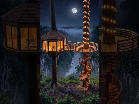 I Built a Treehouse and a Round Terrace on 2 Trees 🌳🌉