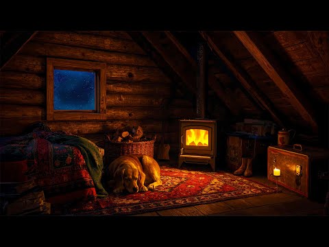 Cozy Winter Attic Sleep – Fireplace Crackle & Blizzard Sounds
