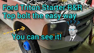 Ford Triton Starter Replacement without fighting the top bolt. Oil change plus leaky oil filter