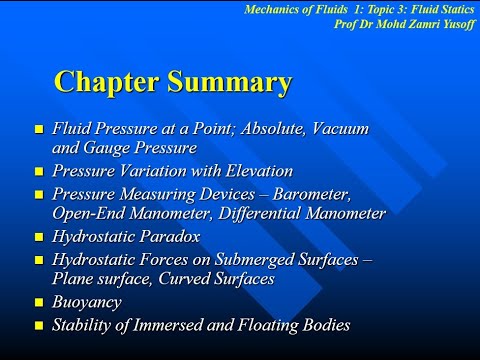 Mechanics of Fluids Topic 3 Part 1 - Fluid Statics -  Introduction