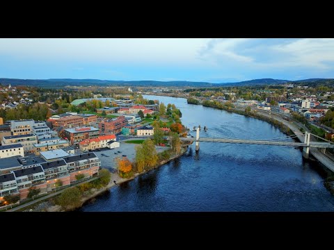 Festningsbyen Kongsvinger, Norway med broene og Glomma 4K DJI Mavic 3 Pro