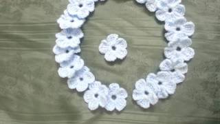 20pcs Handmade Knitted Crochet 5 petal Flowers Appliques Sewing Craft-Light Blue