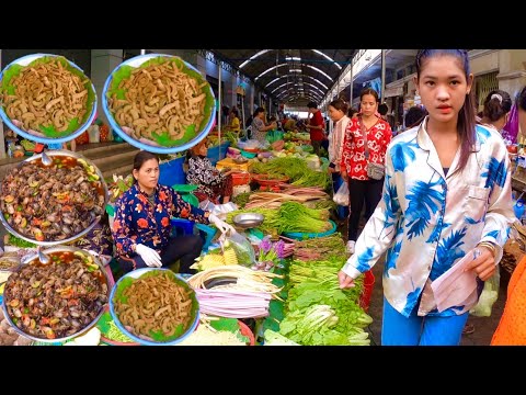 Ever Seen Cambodian Market Street Food | Fresh Vegetable,Fruit, Fish, Pickled Crab & More
