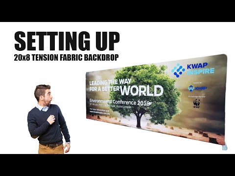 Tension Fabric Backdrop 20x8 Feet & Pop Up Table Setup