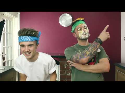 Good looking dad gets cream pied in the face