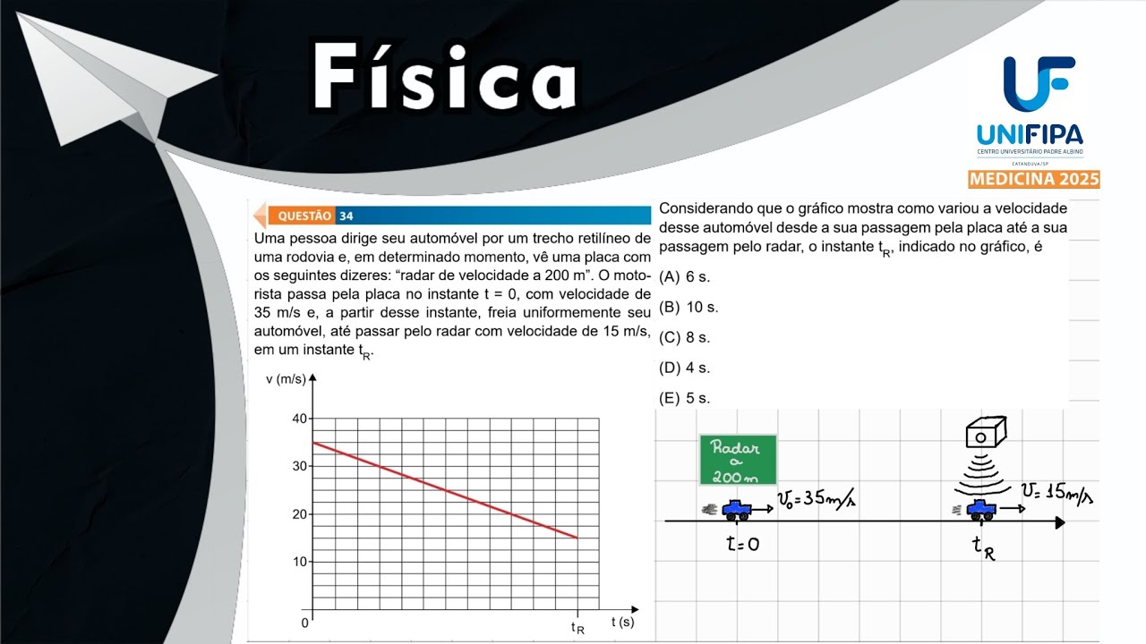 🚗 Fameca / Unifipa 2025 - Medicina Catanduva - Física - CINEMÁTICA - QUESTÃO 34 🚓