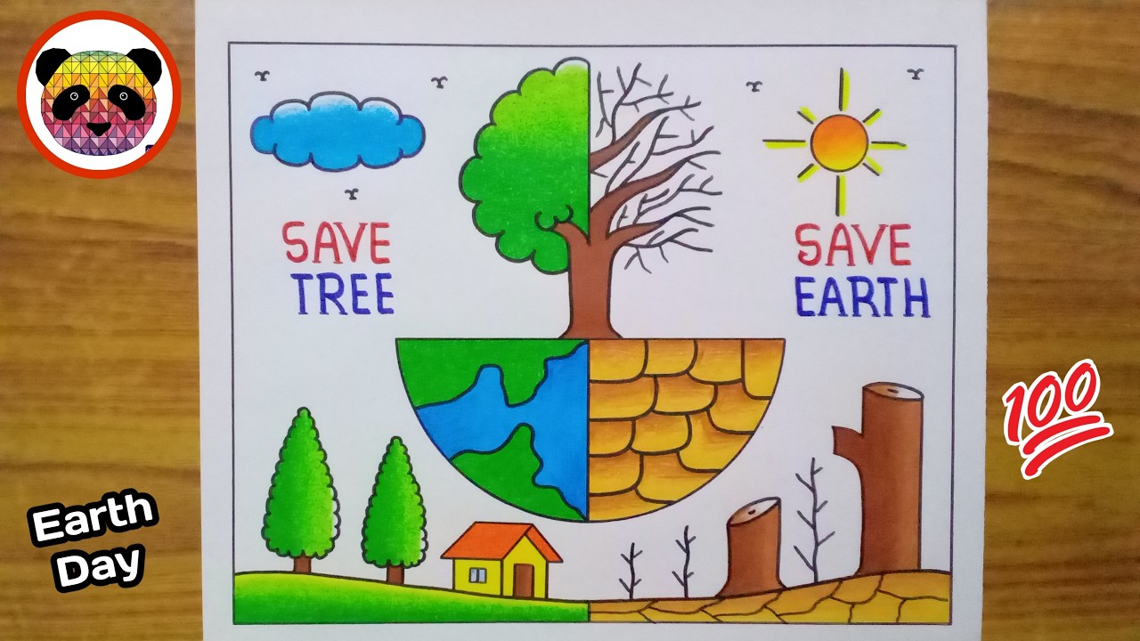 Earth Day Drawing / Earth Day Poster Drawing / Save Tree Save Earth Drawing / Save Earth Poster
