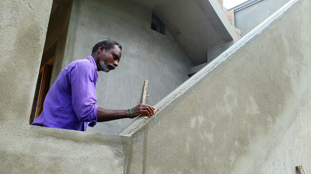 Stairwall Scroll border Plastering _  Hand wall Top border design speed plastering Techniques|