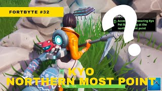Fortnite Season 9 Fortbyte #32: Accessible By Wearing Kyo Pet Back Bling at the Northern Most Point