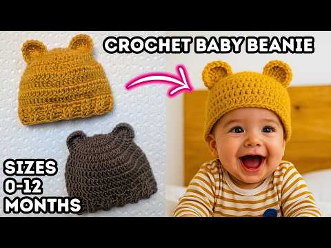 Crochet Tutorial: Baby Beanie Pattern in 4 Sizes | With Different Cute Ear Designs!