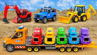 Download lagu Excavator, Backhoe Loader and Long Truck with Colorful Cars | Toy Vehicle Story mp3