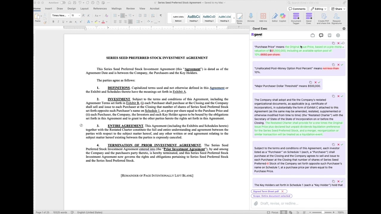Gavel Exec Use Case: Update Deal Docs To Align With Term Sheet or LOI