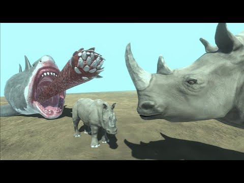 Megalodon vs Rhinoceros FAMILY - Animal Revolt Battle Simulator