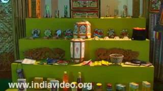 Colourful bamboo artifacts at Dilli Haat