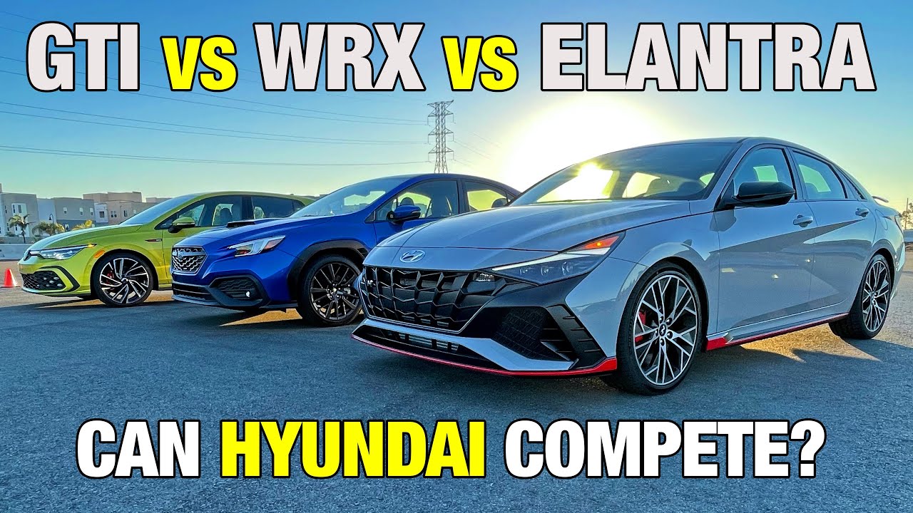 CyWiTHAj0cU - Subaru WRX vs. VW Golf GTI vs. Hyundai Elantra N | Sport Sedan Comparison Test | Price, 0-60 & More