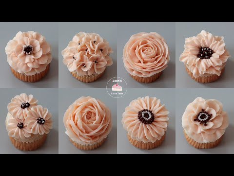 8 Design Flower CupcakesTutorial for Beginners :: Wilton nozzle #104