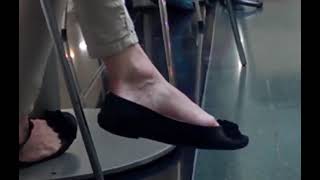 Candid Feet ~ Dangling Flats ~ High Arched Mature Feet