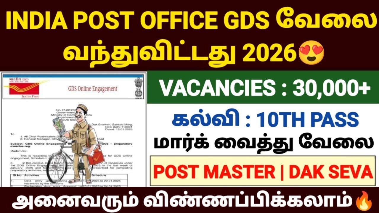 post office gds recruitment 2026 tamil nadu | india post office notification 2026 in tamil | gds job