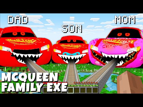 I found SECRET TUNNELS MCQUEEN FAMILY EXE DAD SON MOM in Minecraft -Gameplay Coffin Meme