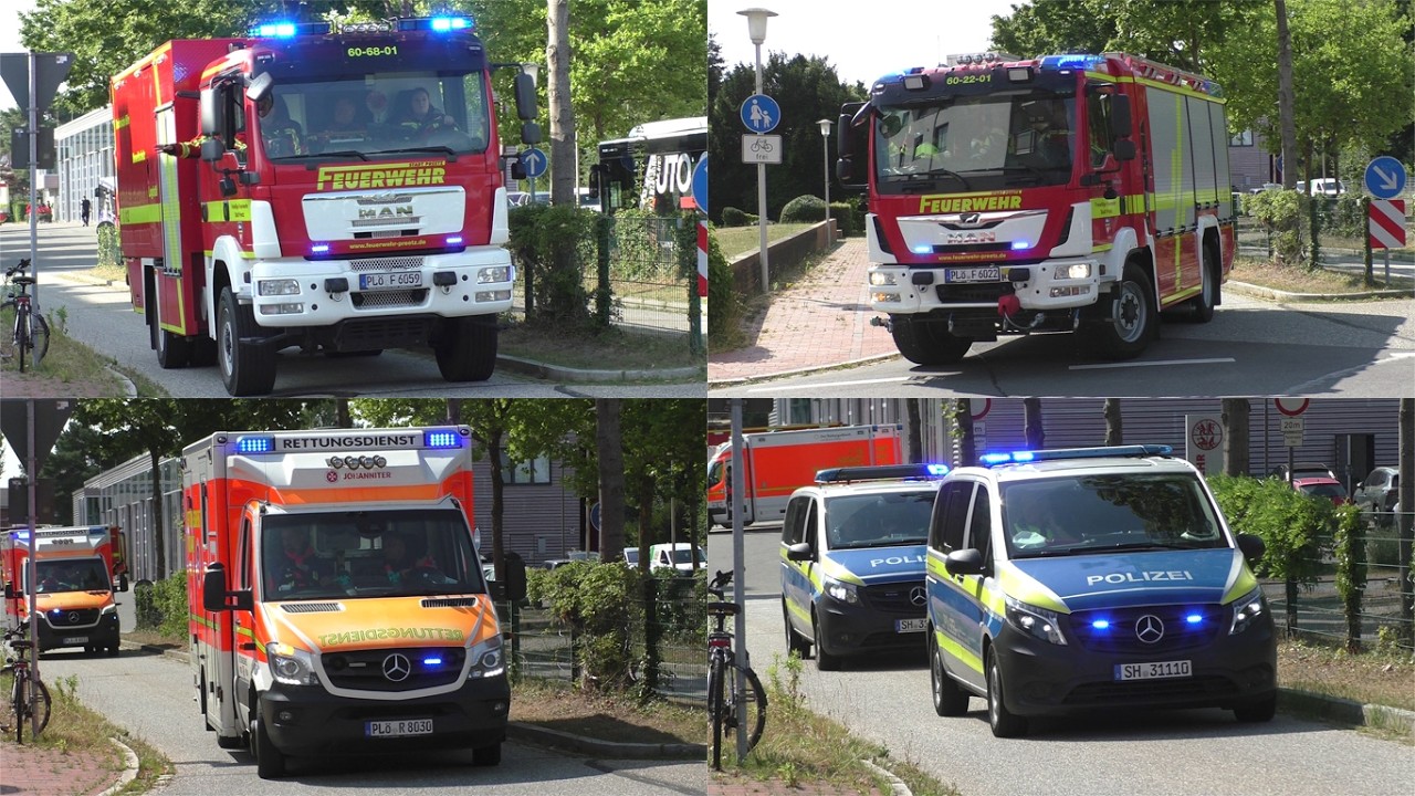 [Großalarm in Preetz!] Einsatzfahrten Feuerwehr, Polizei und Rettungsdienst während Übungstag