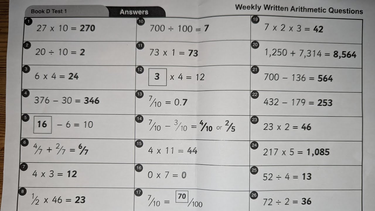 Year 4 - Test 1 Arith Walkthrough (new format)