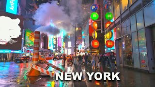 New York City Walking Tour 2024 - Manhattan 4K NYC Rain Walk at Times Square 4K Rain Sounds Ambience