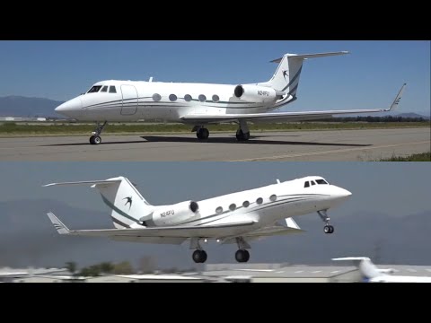 Unhushed Gulfstream II-B [N24FU] close up taxi and takeoff from CNO