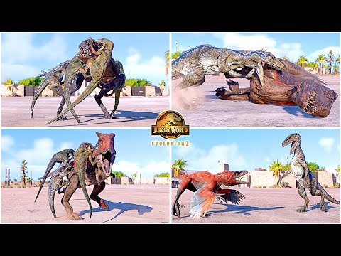 Blue-Delta-Echo-Charlie Velociraptors VS All Carnivore Dinos Animations 🦖 Jurassic World Evolution 2