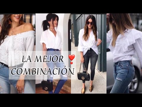 MODA 2022 ❣️ OUTFITS CASUALES Y ELEGANTES CON BLUSAS BLANCAS Y JEANS TENDENCIAS 2022 MUJER